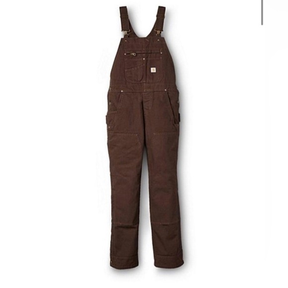 Carhartt Women's Dark Brown Quilt Lined Duck Bib Overall -LARGE new with tags - Picture 1 of 6
